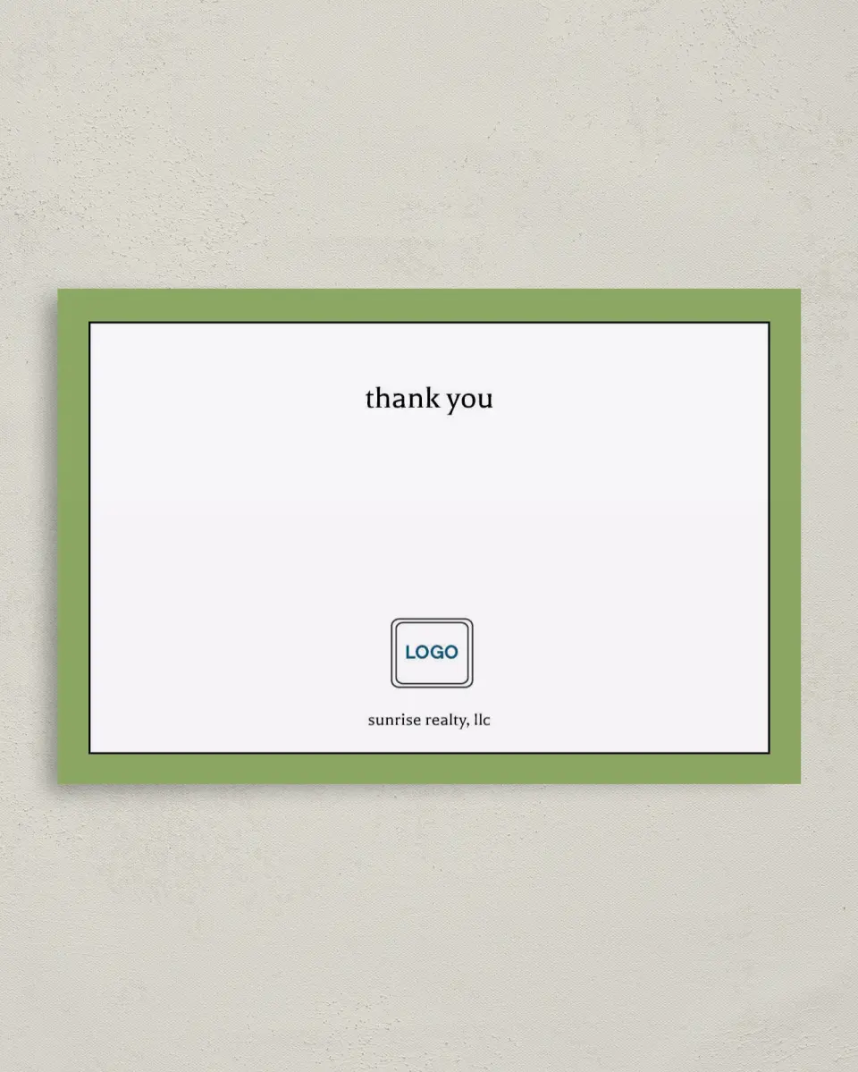 This is a 4" x 6" Folded Business Thank You Card called Solid Framing printed in full color