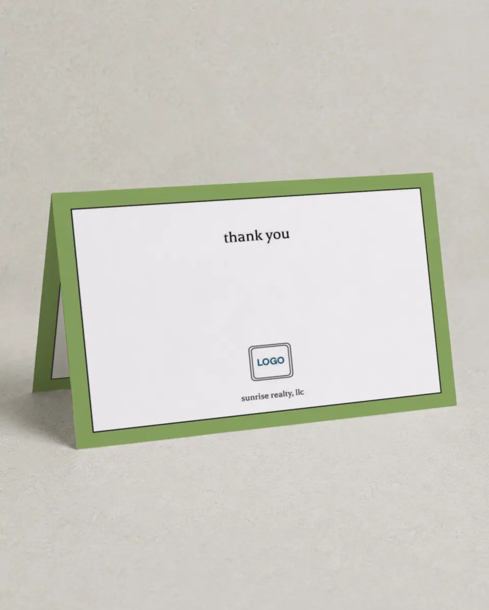 This is a 4" x 6" Folded Business Thank You Card called Solid Framing printed in full color