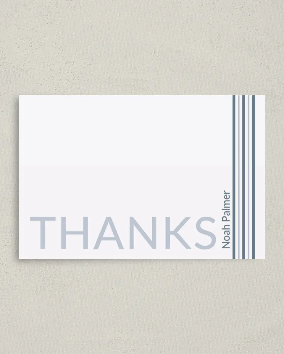 This is a 4" x 6" Folded Business Thank You Card called Sleek Stripes printed in full color