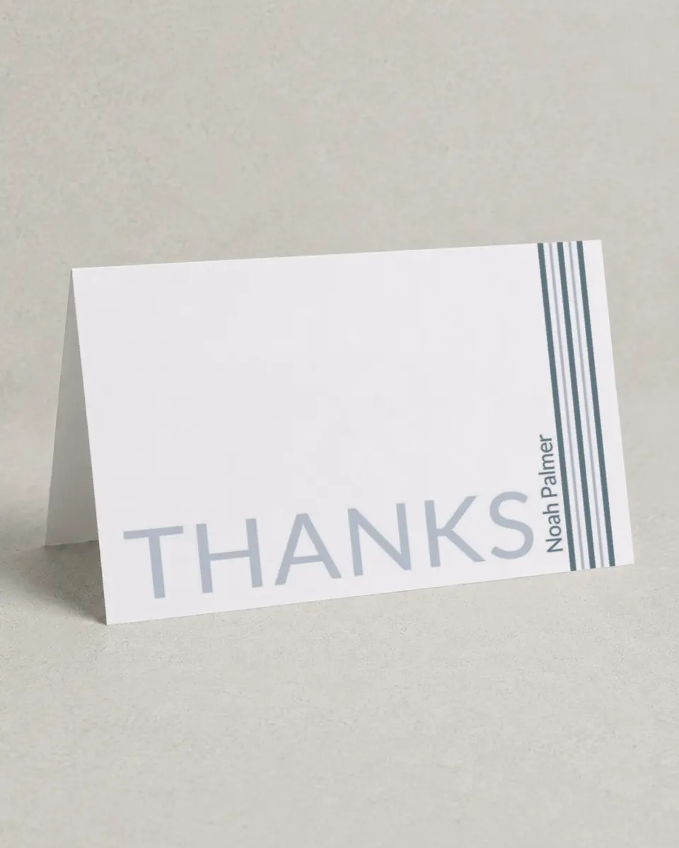 This is a 4" x 6" Folded Business Thank You Card called Sleek Stripes printed in full color