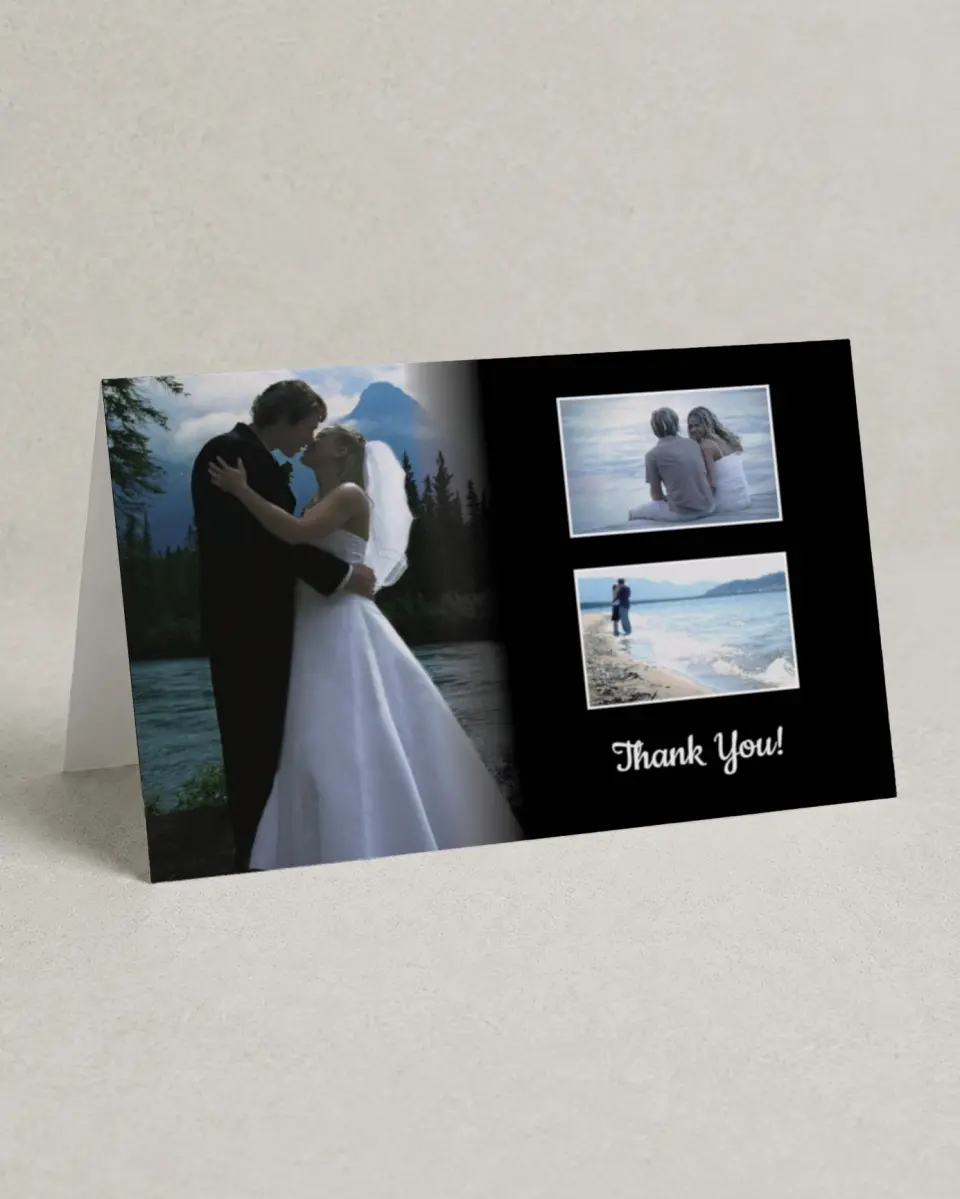 This is a 4" x 6" Folded Thank You Card called Black Fade printed in full color on Premium Smooth paper