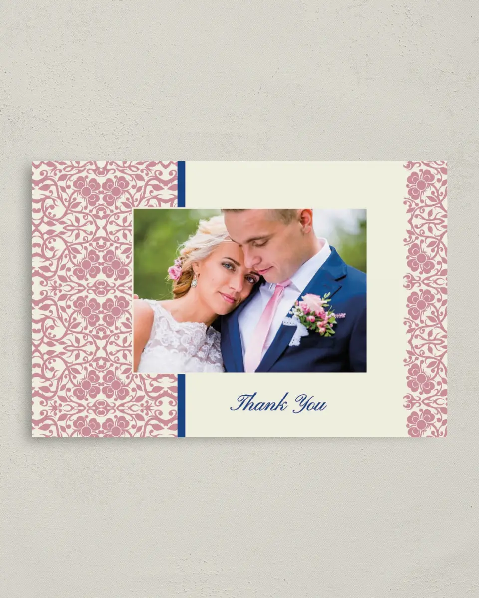 This is a 4" x 6" Folded Thank You Card called Floral Ornament printed in full color on Premium Smooth paper