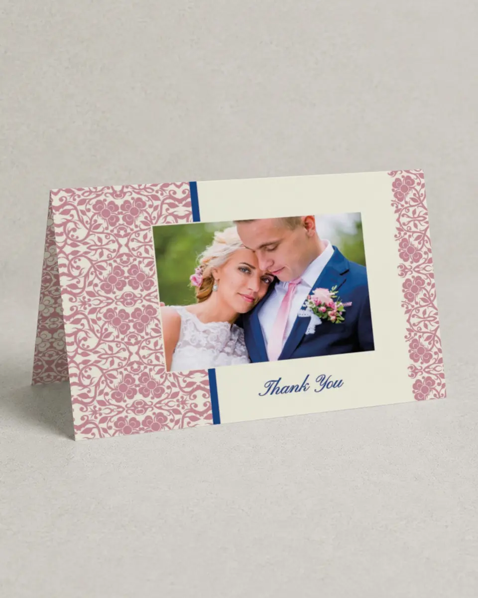 This is a 4" x 6" Folded Thank You Card called Floral Ornament printed in full color on Premium Smooth paper