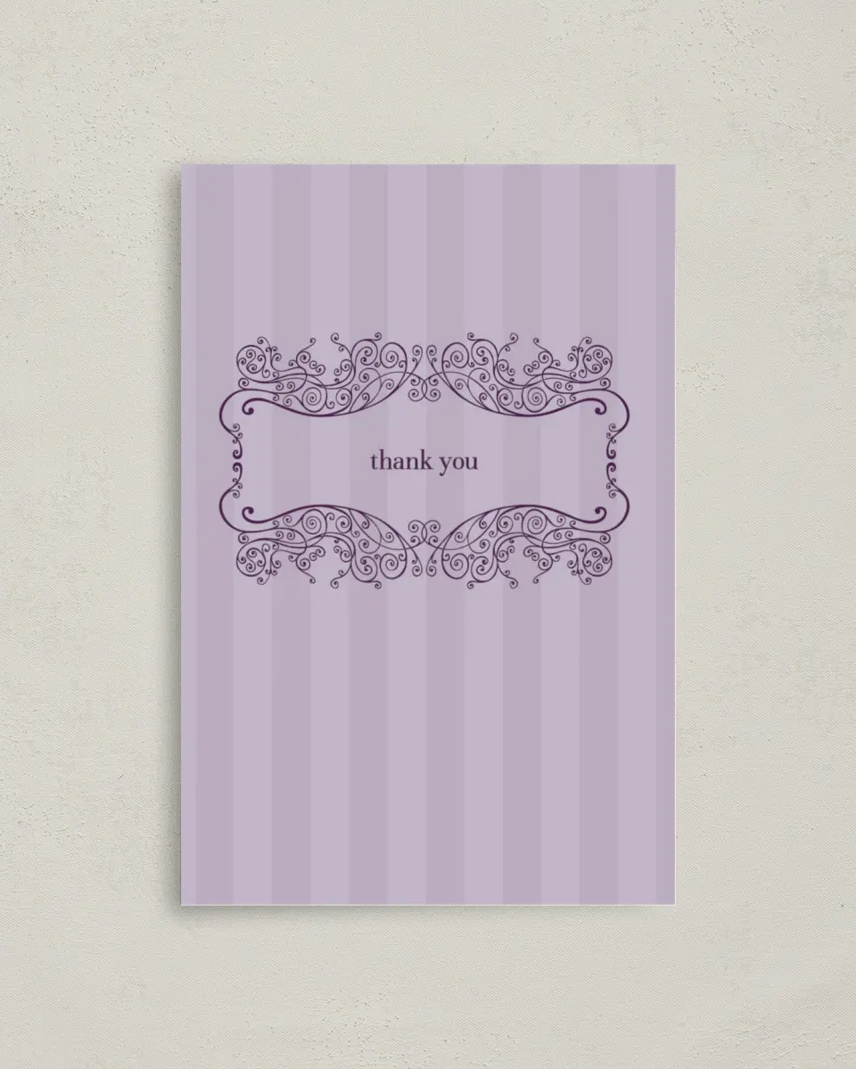 This is a 4" x 6" Folded Thank You Card called Lovely Lavender printed in full color on Premium Smooth paper