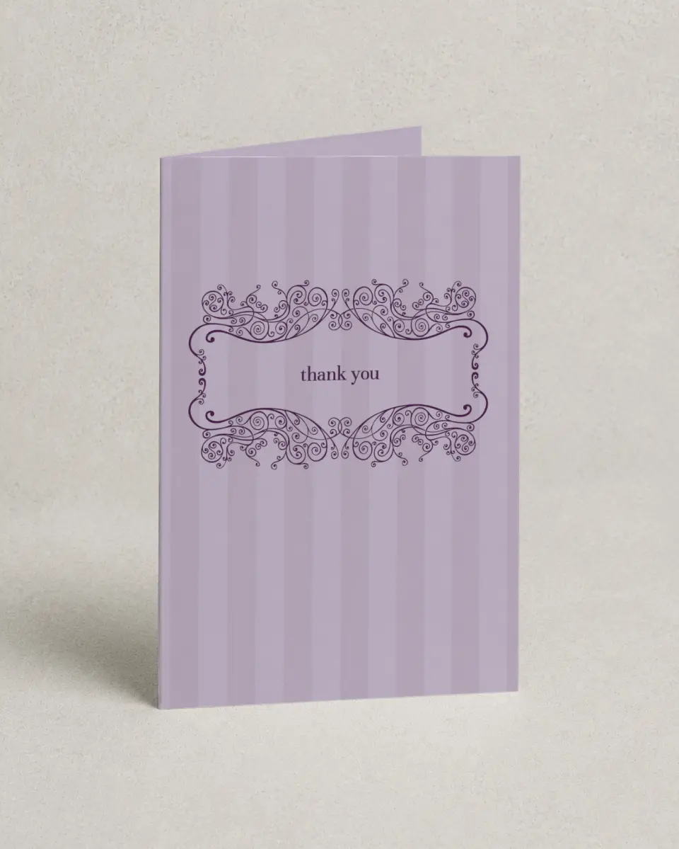 This is a 4" x 6" Folded Thank You Card called Lovely Lavender printed in full color on Premium Smooth paper