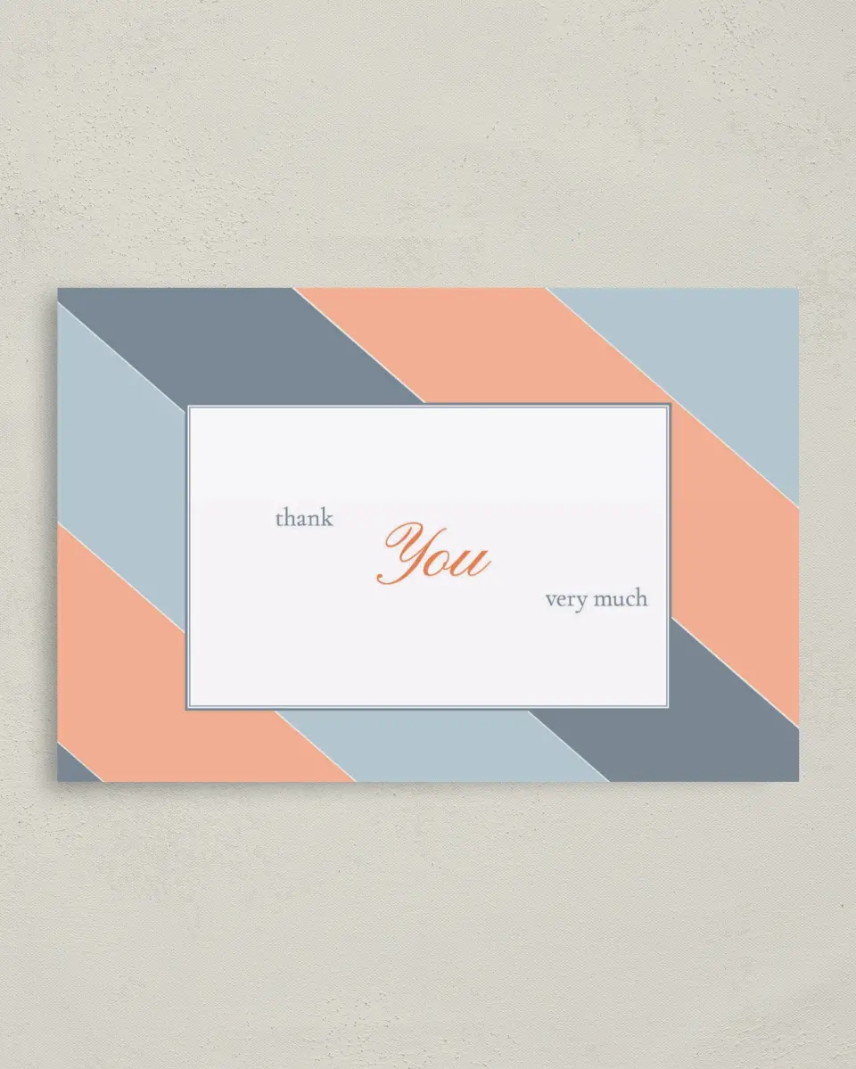 This is a 4" x 6" Folded Thank You Card called Sassy Stripes printed in full color on Premium Smooth paper