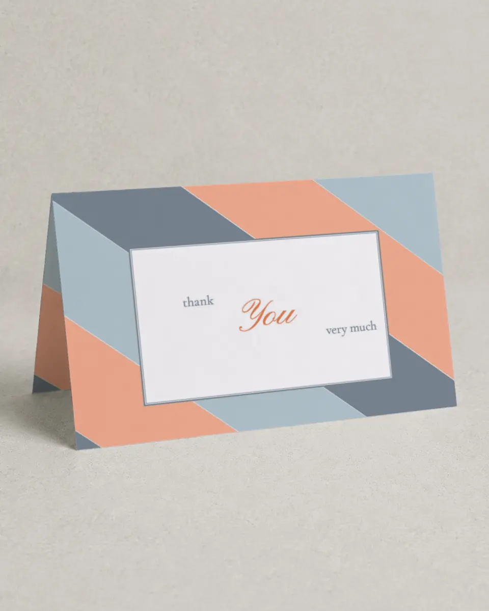 This is a 4" x 6" Folded Thank You Card called Sassy Stripes printed in full color on Premium Smooth paper