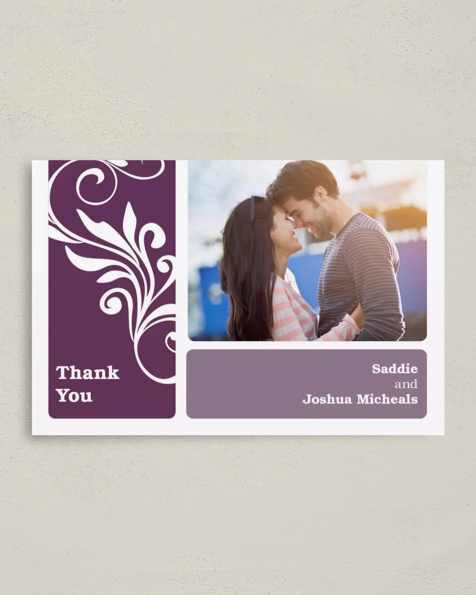 This is a 4" x 6" Folded Thank You Card called Alluring Affection printed in full color on Premium Smooth paper
