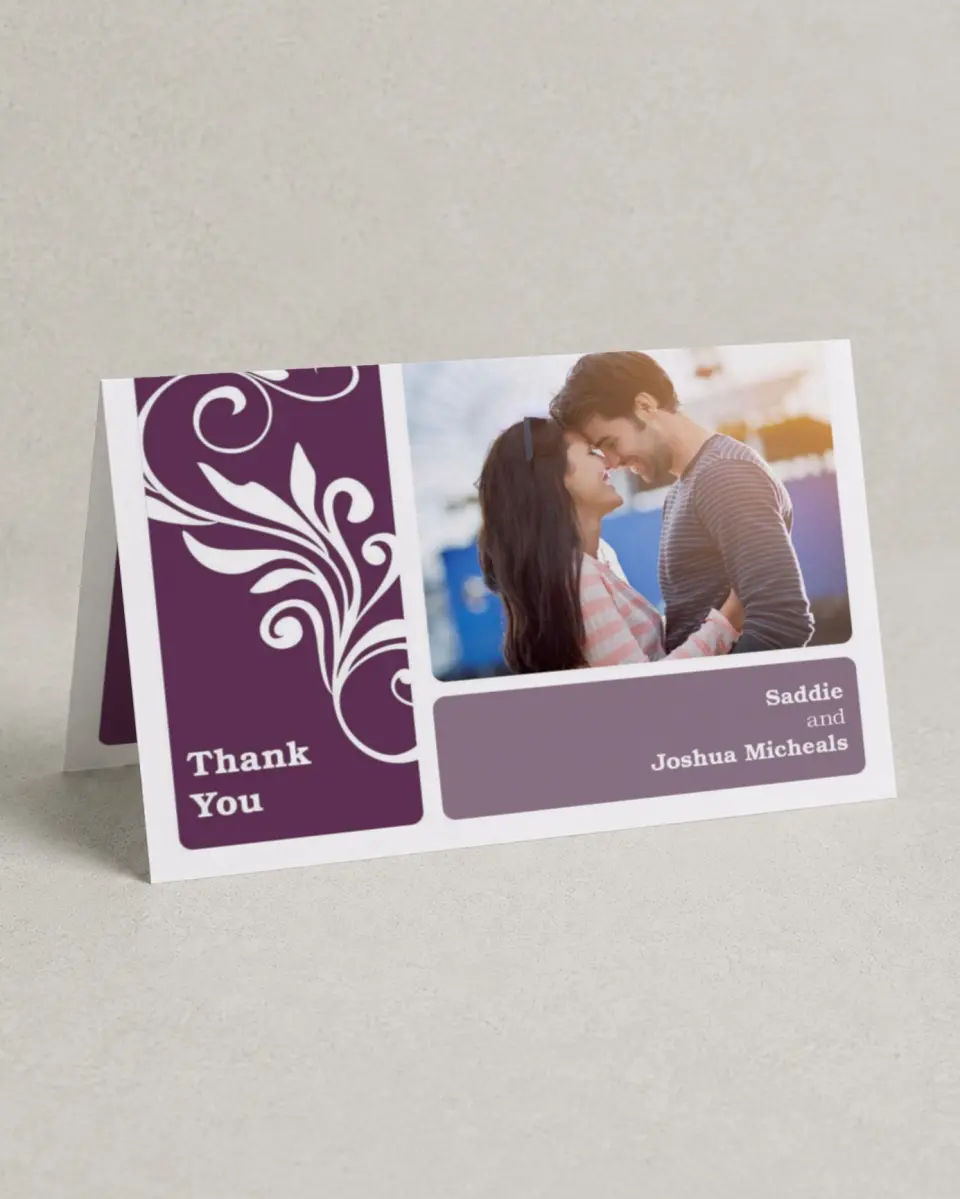 This is a 4" x 6" Folded Thank You Card called Alluring Affection printed in full color on Premium Smooth paper