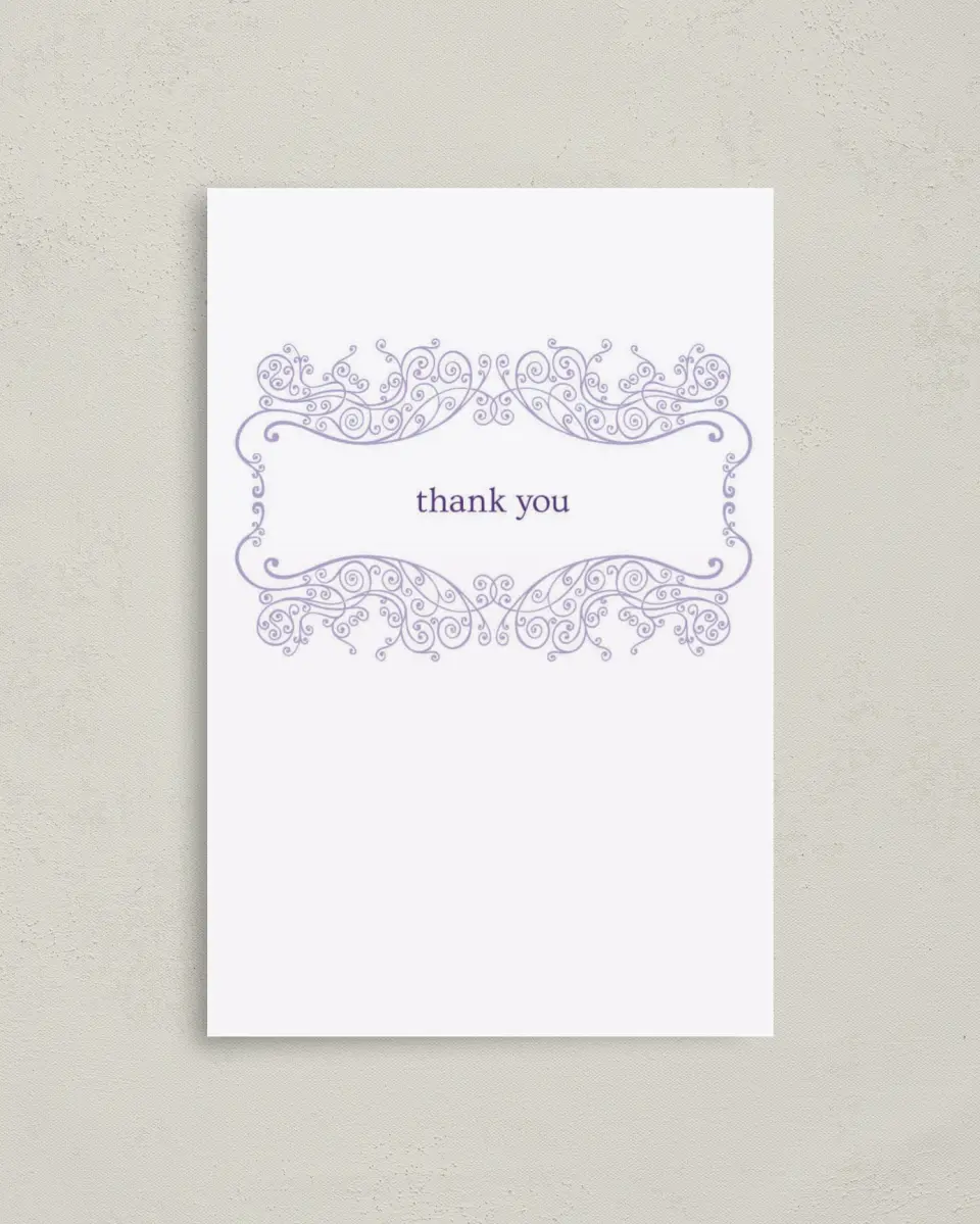This is a 4" x 6" Folded Thank You Card called Charming Lavender printed in full color on Premium Smooth paper