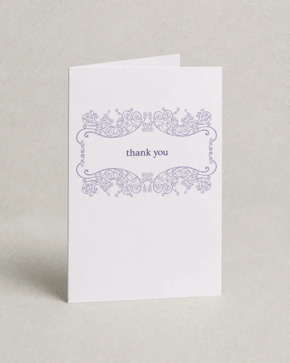 This is a 4" x 6" Folded Thank You Card called Charming Lavender printed in full color on Premium Smooth paper