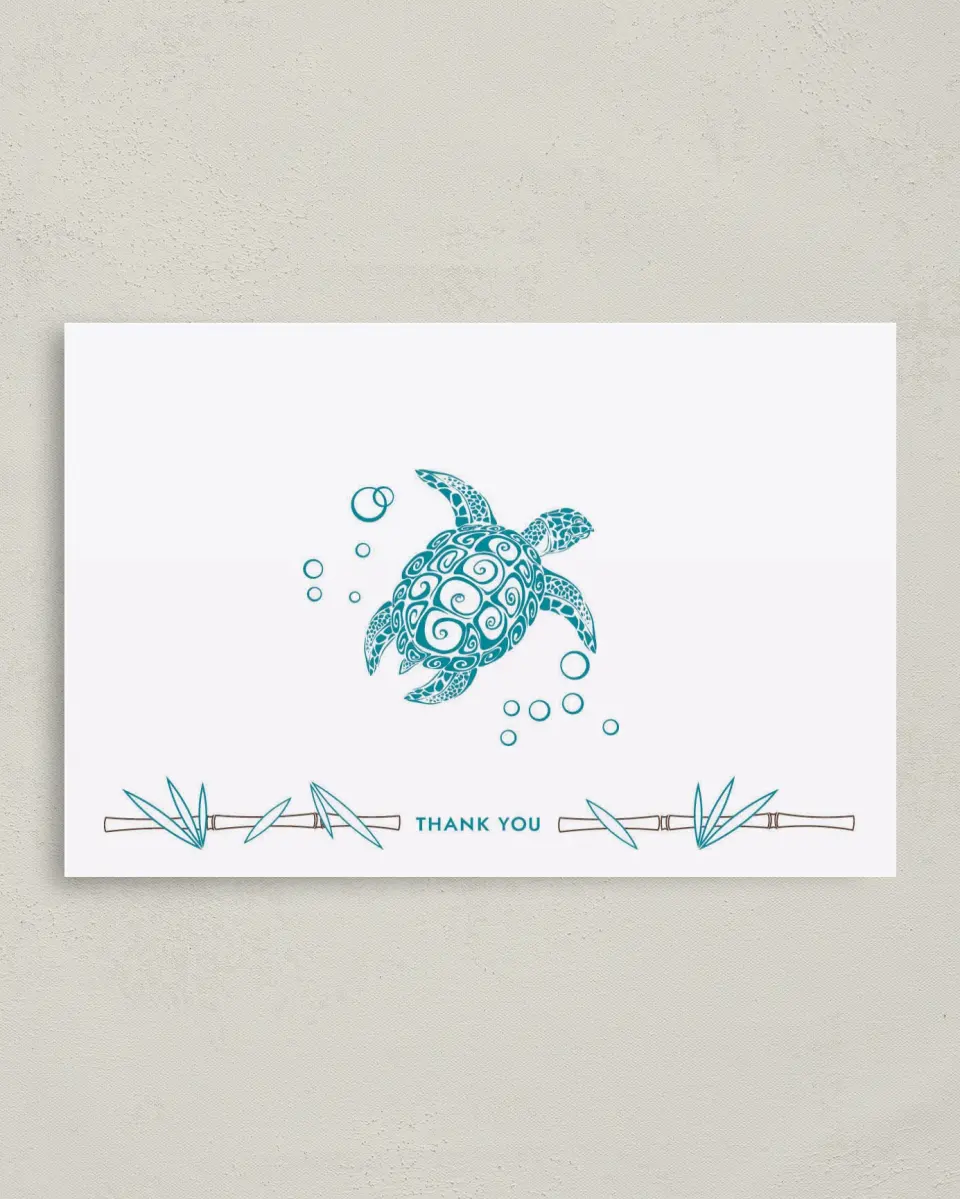 This is a 4" x 6" Folded Thank You Card called Hawaiian Turtle printed in full color on Premium Smooth paper