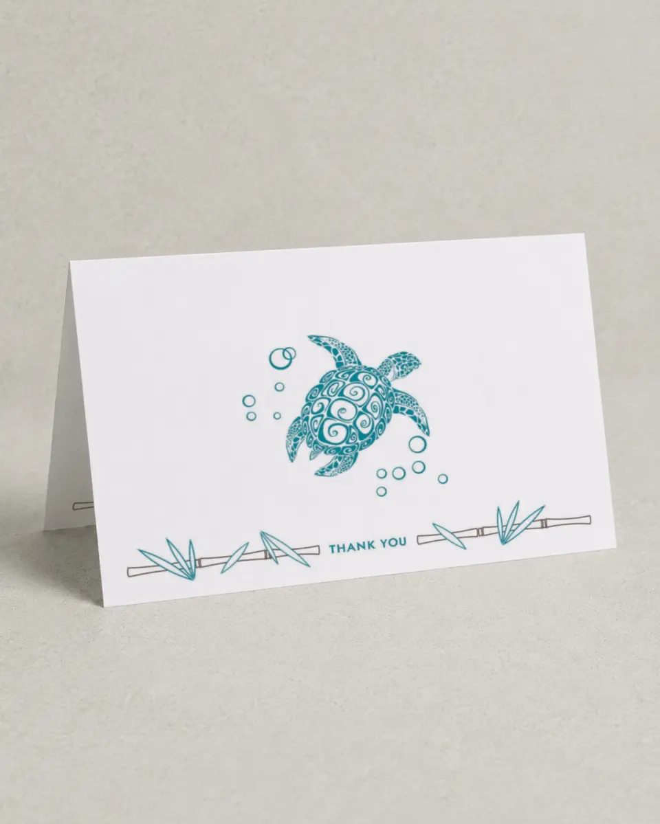 This is a 4" x 6" Folded Thank You Card called Hawaiian Turtle printed in full color on Premium Smooth paper
