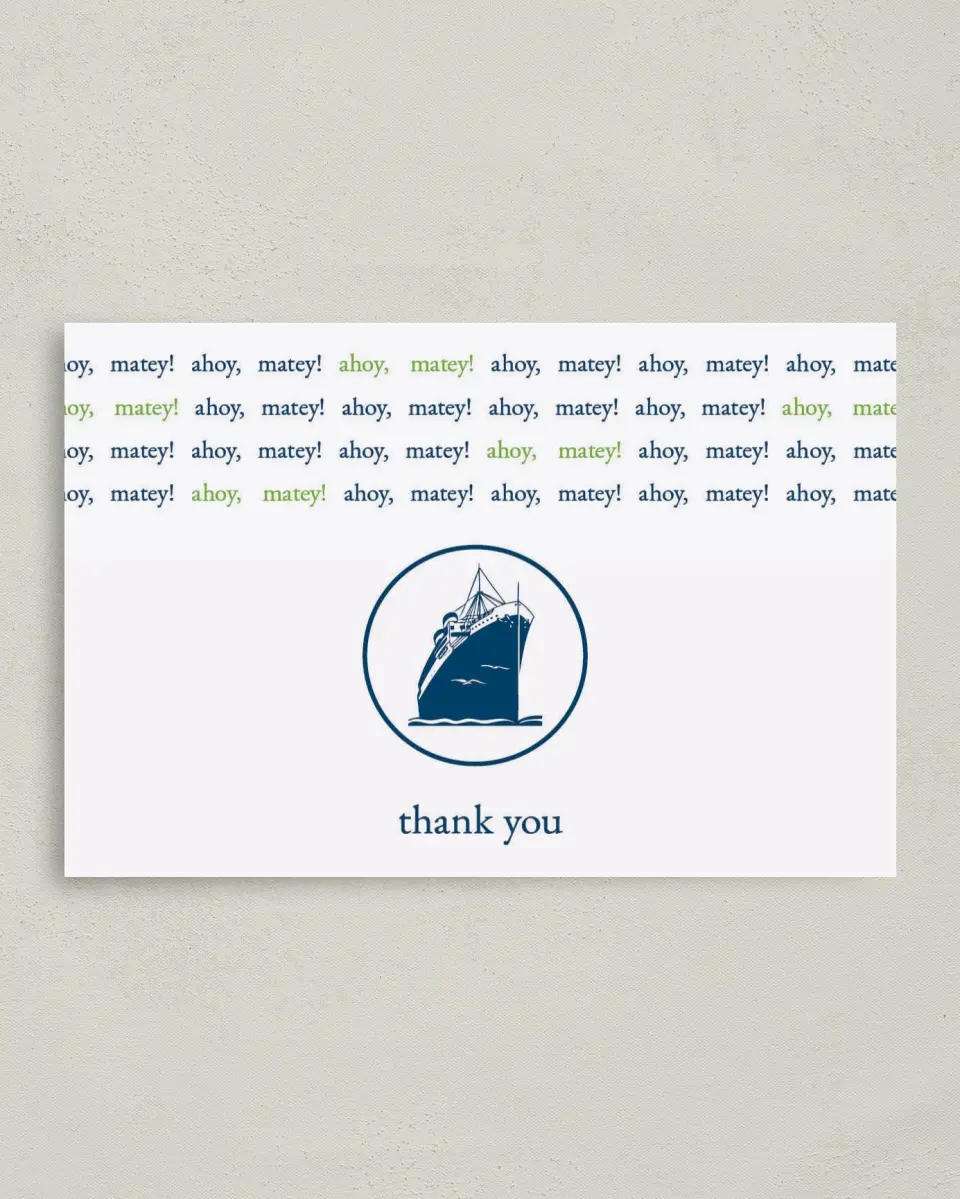 This is a 4" x 6" Folded Thank You Card called Harmony Cruise printed in full color on Premium Smooth paper