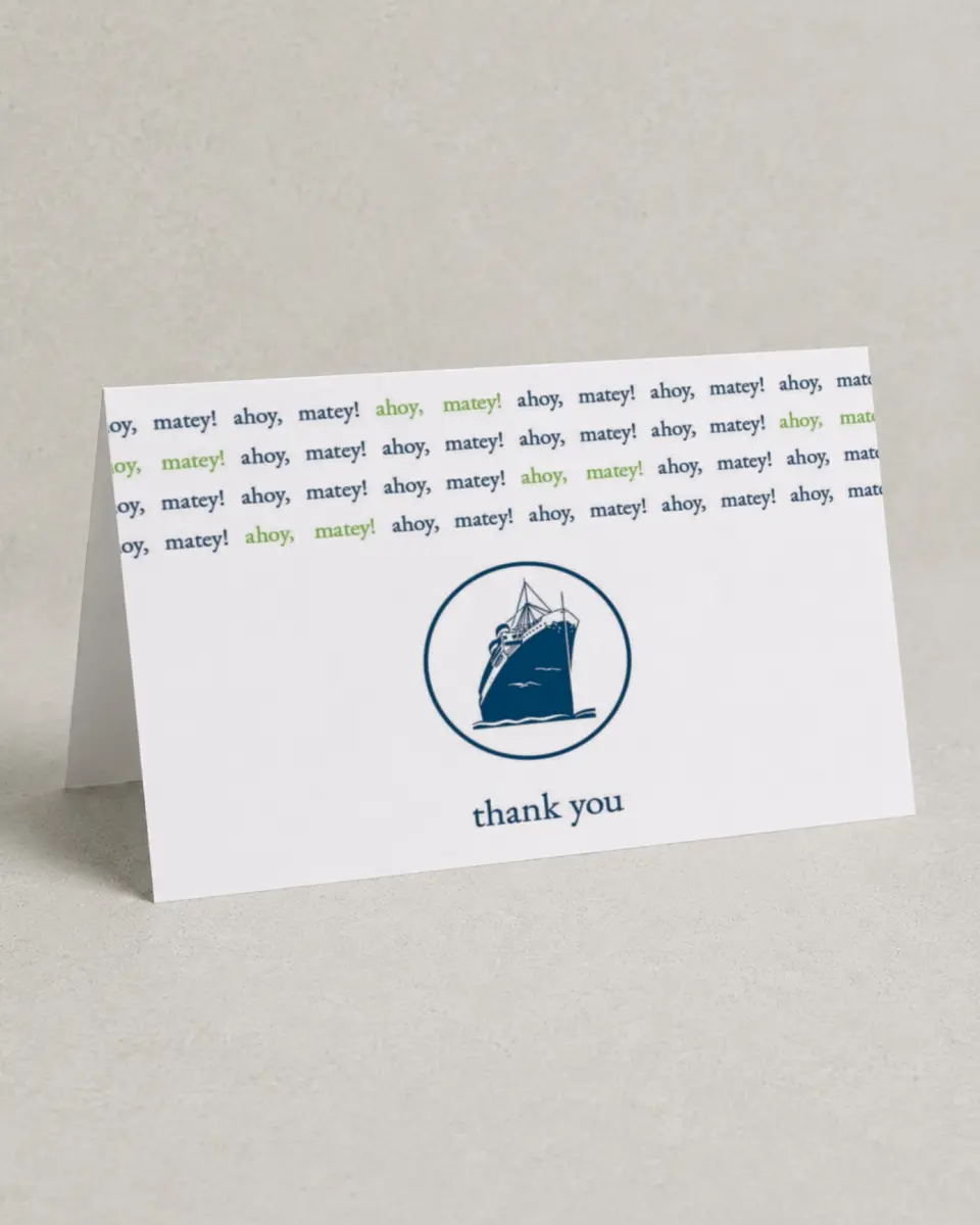 This is a 4" x 6" Folded Thank You Card called Harmony Cruise printed in full color on Premium Smooth paper