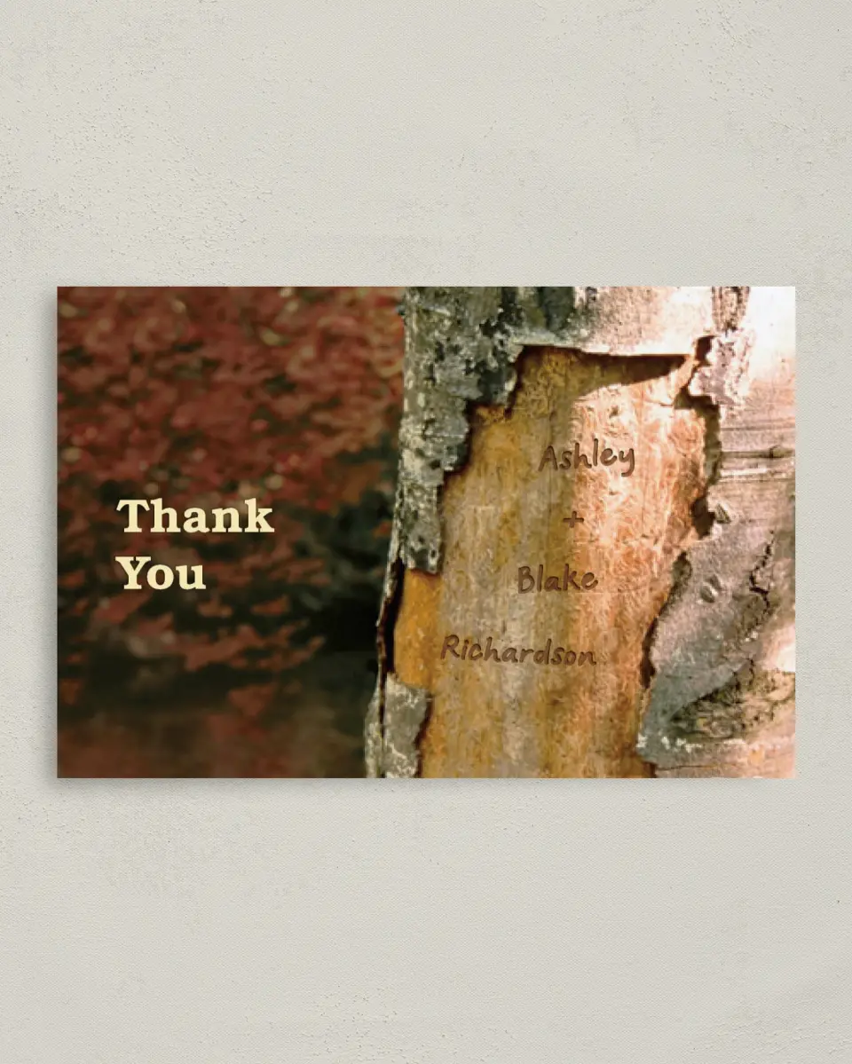 This is a 4" x 6" Folded Thank You Card called Autumn printed in full color on Premium Smooth paper