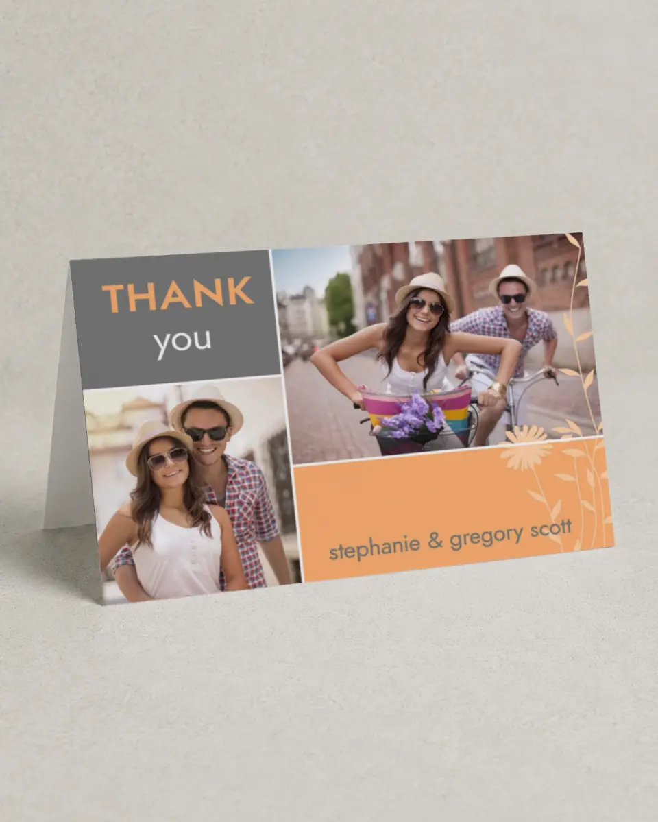 This is a 4" x 6" Folded Thank You Card called Field of Love printed in full color on Premium Smooth paper
