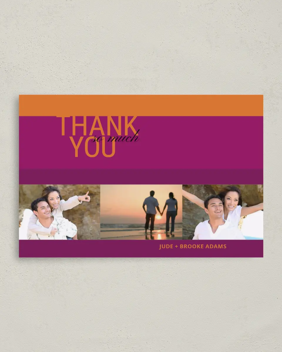 This is a 4" x 6" Folded Thank You Card called Bold Love printed in full color on Premium Smooth paper