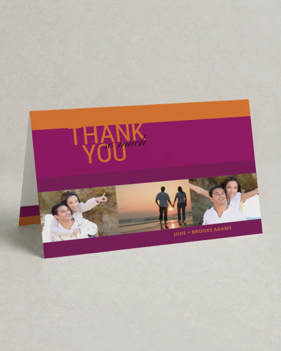 This is a 4" x 6" Folded Thank You Card called Bold Love printed in full color on Premium Smooth paper