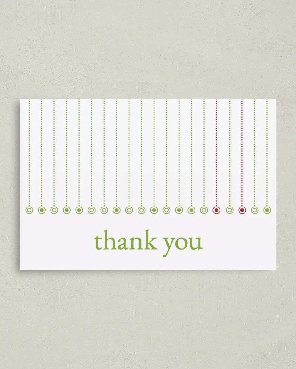 This is a 4" x 6" Folded Thank You Card called Ornament Stripe printed in full color on Premium Smooth paper