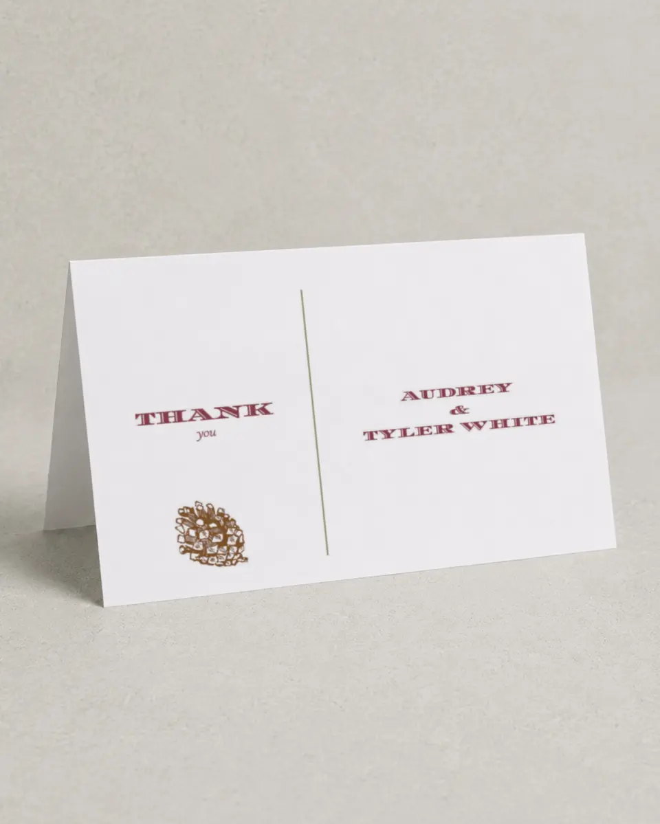 This is a 4" x 6" Folded Thank You Card called Evergreen Christmas printed in full color on Premium Smooth paper