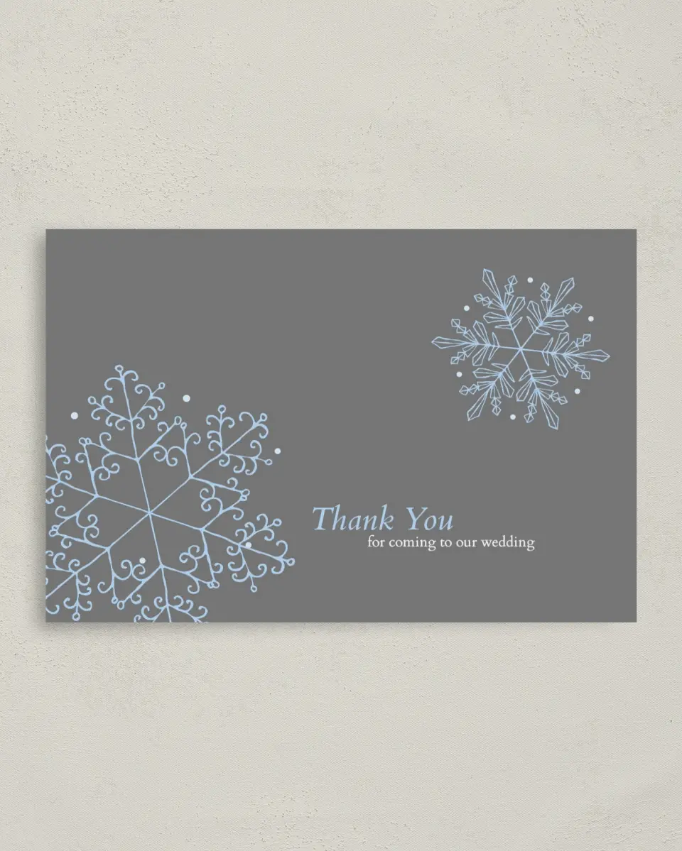 This is a 4" x 6" Folded Thank You Card called Seasonal Snowflake printed in full color on Premium Smooth paper