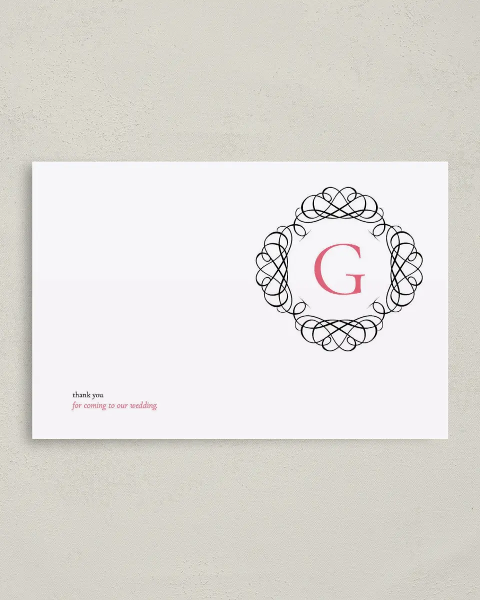 This is a 4" x 6" Folded Thank You Card called Baroque Beauty printed in full color on Premium Smooth paper