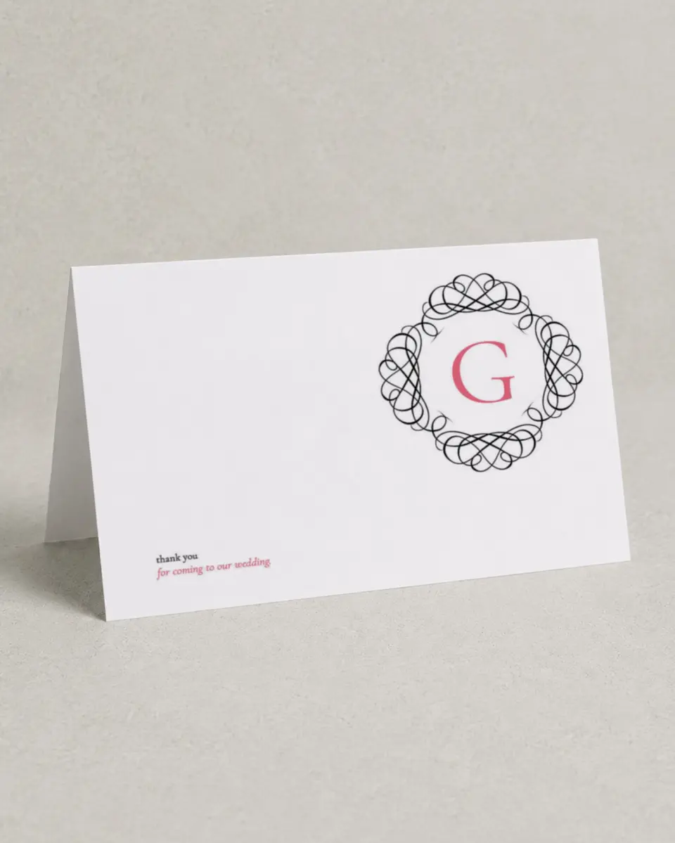 This is a 4" x 6" Folded Thank You Card called Baroque Beauty printed in full color on Premium Smooth paper