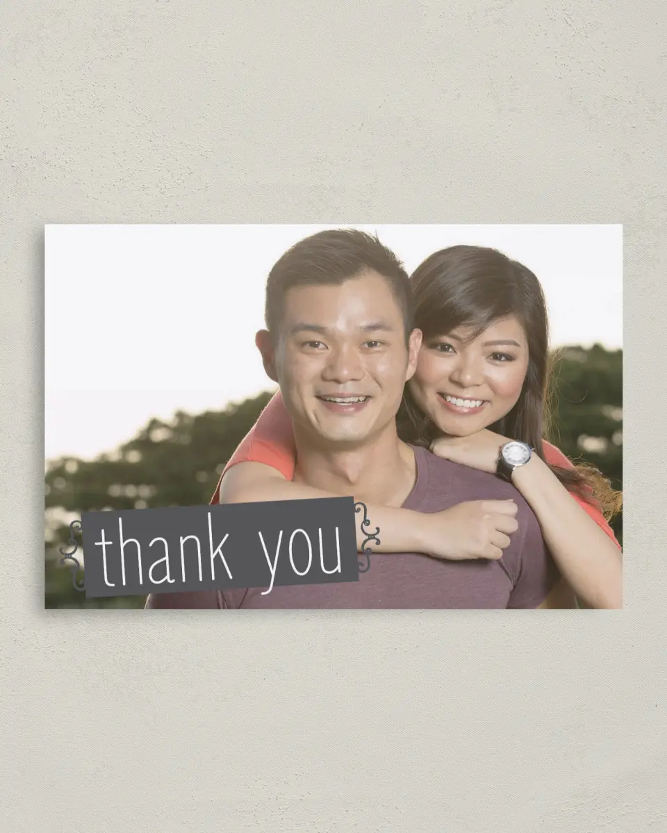 This is a 4" x 6" Folded Thank You Card called Chalk it up to Love printed in full color on Premium Smooth paper