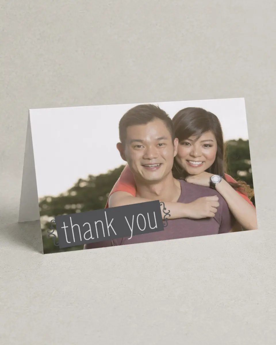 This is a 4" x 6" Folded Thank You Card called Chalk it up to Love printed in full color on Premium Smooth paper