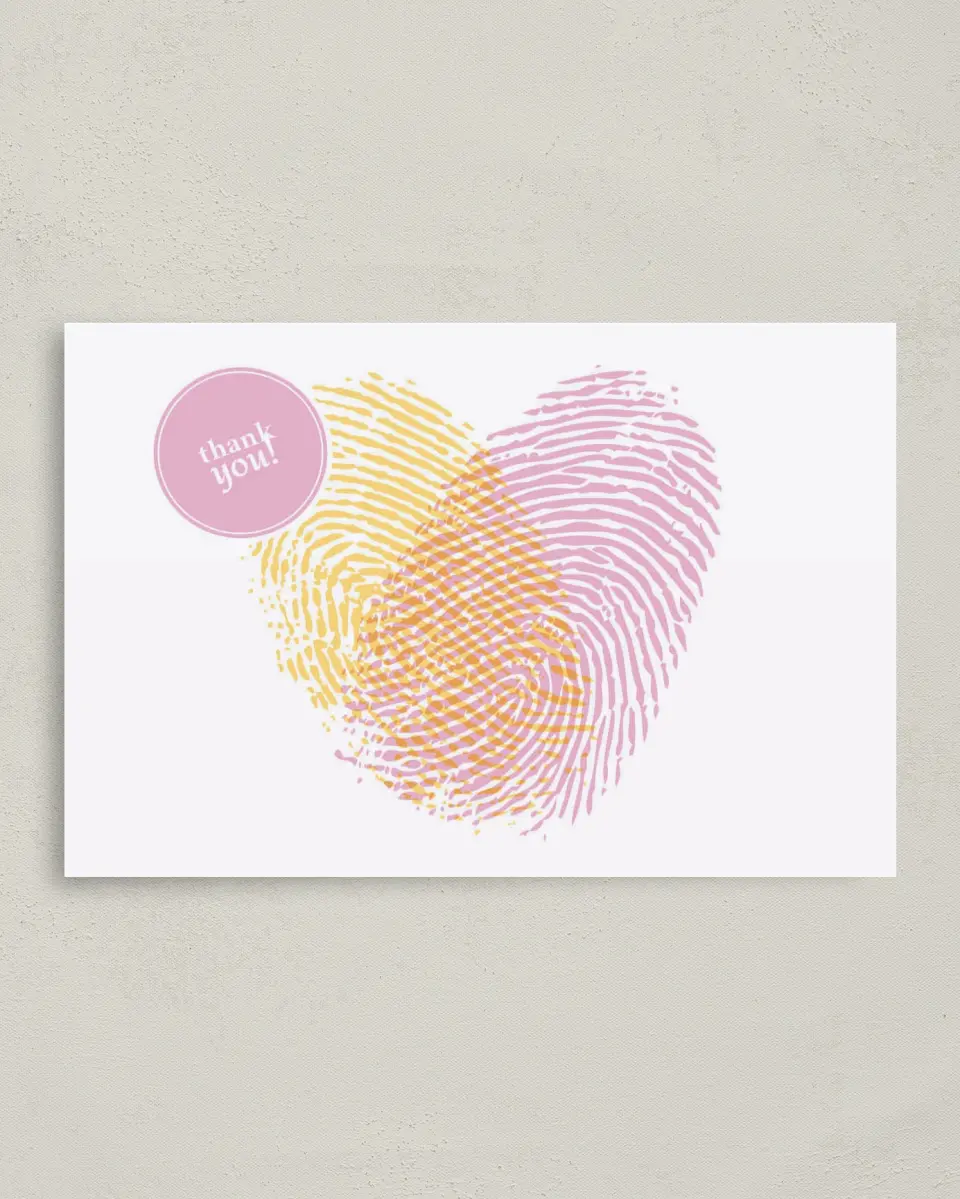 This is a 4" x 6" Folded Thank You Card called True Love's Thumbprint printed in full color on Premium Smooth paper