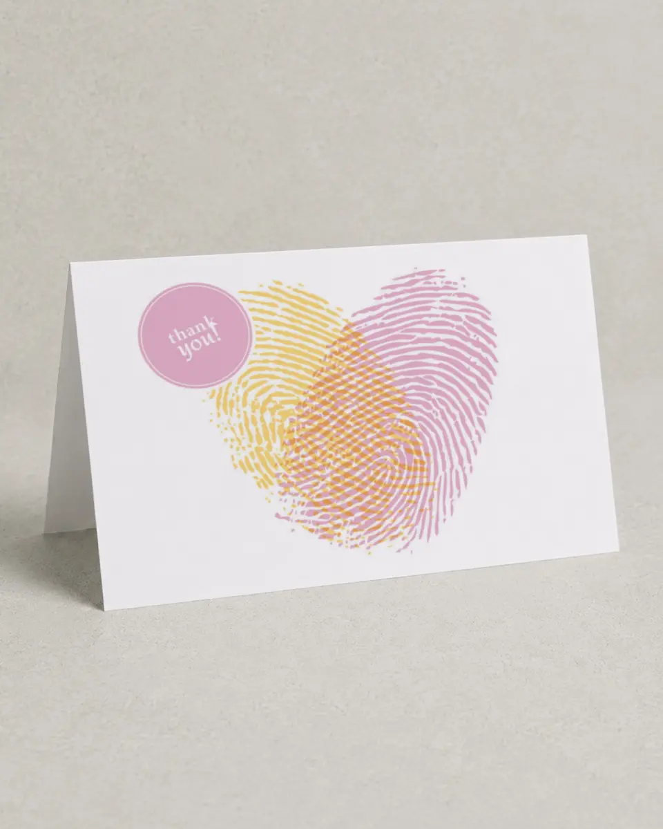 This is a 4" x 6" Folded Thank You Card called True Love's Thumbprint printed in full color on Premium Smooth paper