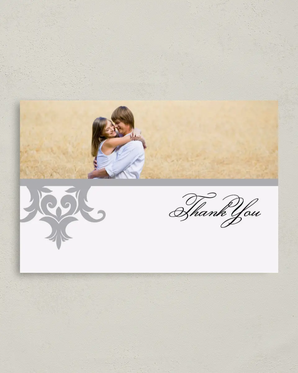 This is a 4" x 6" Folded Thank You Card called Damask Elegance printed in full color on Premium Smooth paper