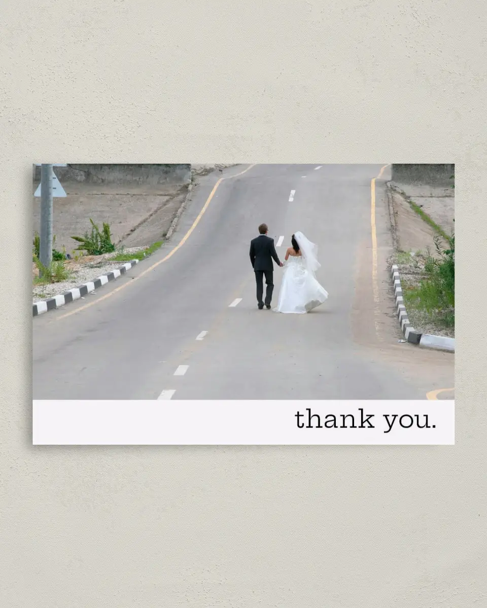 This is a 4" x 6" Folded Thank You Card called We do. printed in full color on Premium Smooth paper