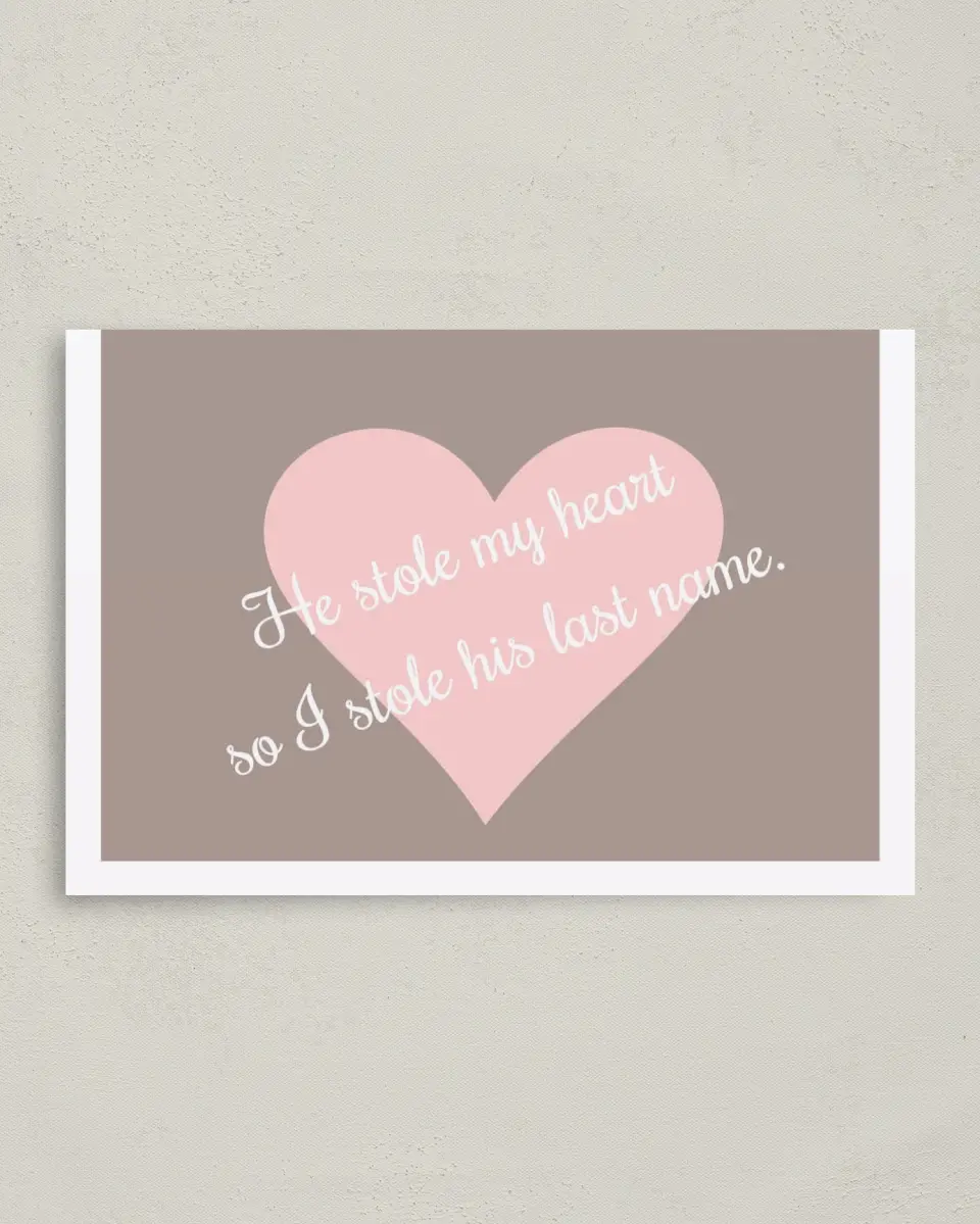 This is a 4" x 6" Folded Thank You Card called He Stole My Heart printed in full color on Premium Smooth paper