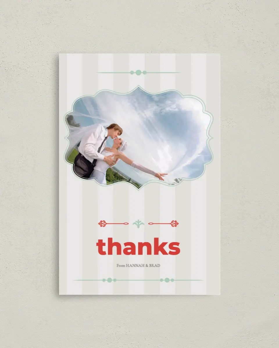 This is a 4" x 6" Folded Thank You Card called Carnival Crush printed in full color on Premium Smooth paper
