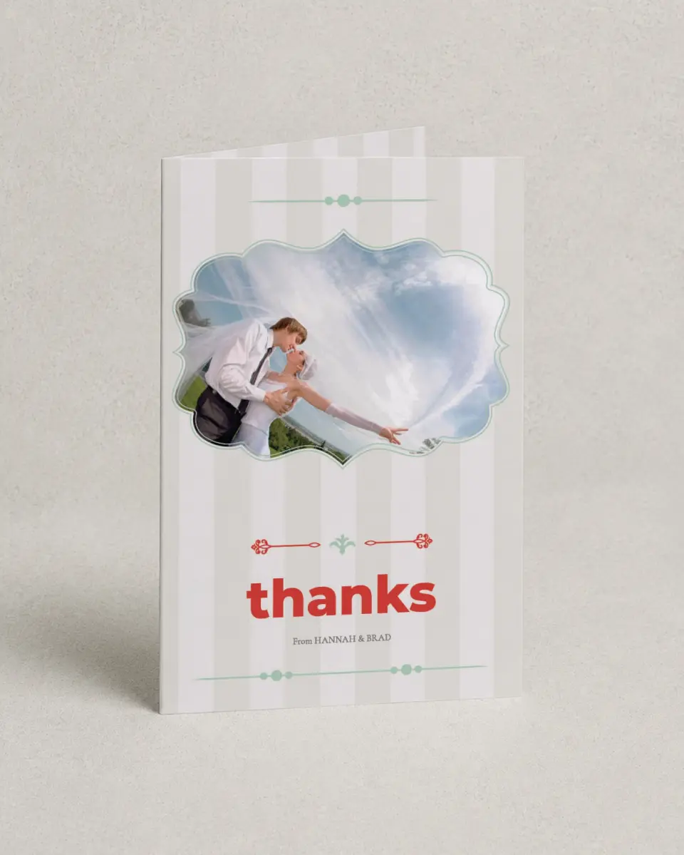 This is a 4" x 6" Folded Thank You Card called Carnival Crush printed in full color on Premium Smooth paper