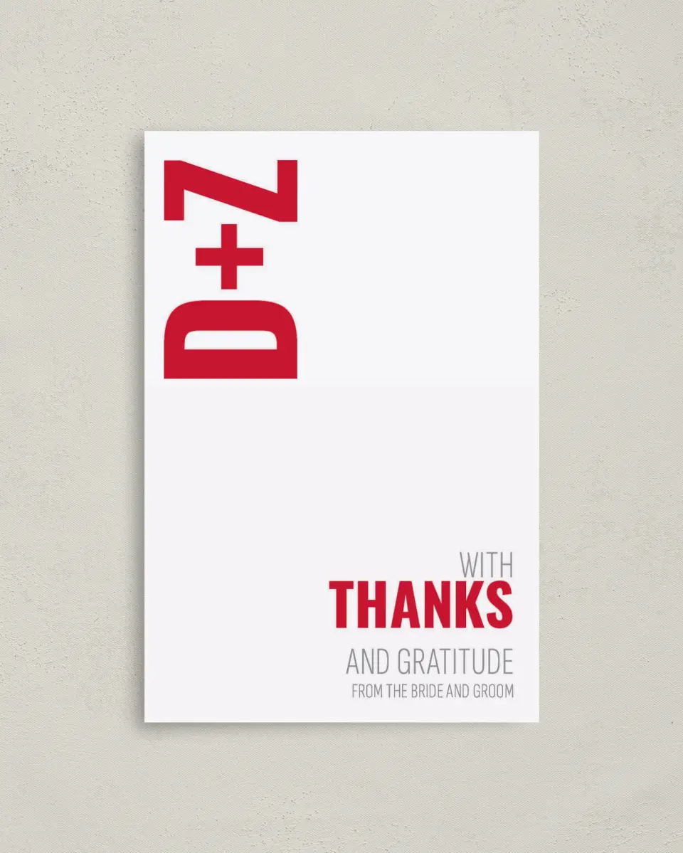This is a 4" x 6" Folded Thank You Card called Bold Type printed in full color on Premium Smooth paper