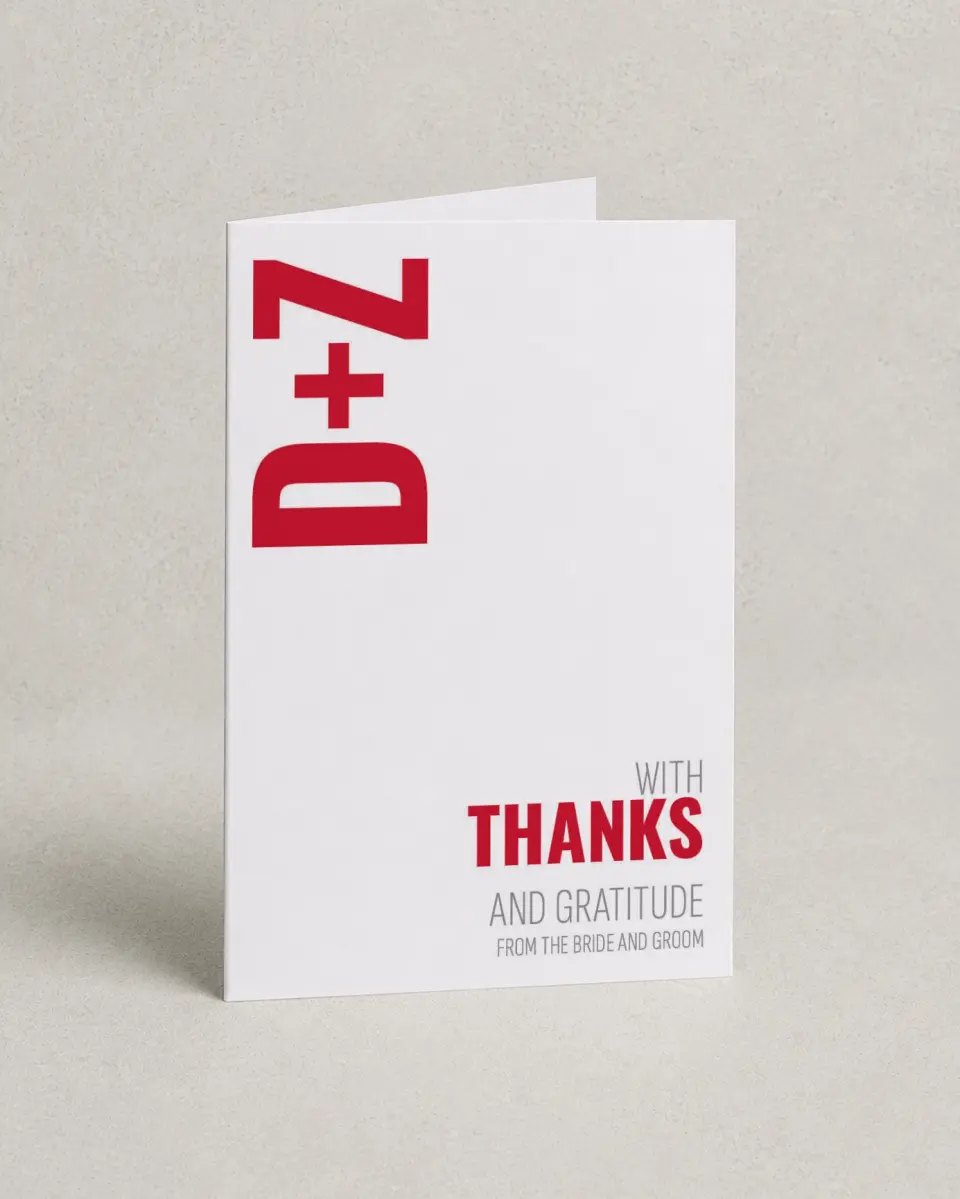 This is a 4" x 6" Folded Thank You Card called Bold Type printed in full color on Premium Smooth paper