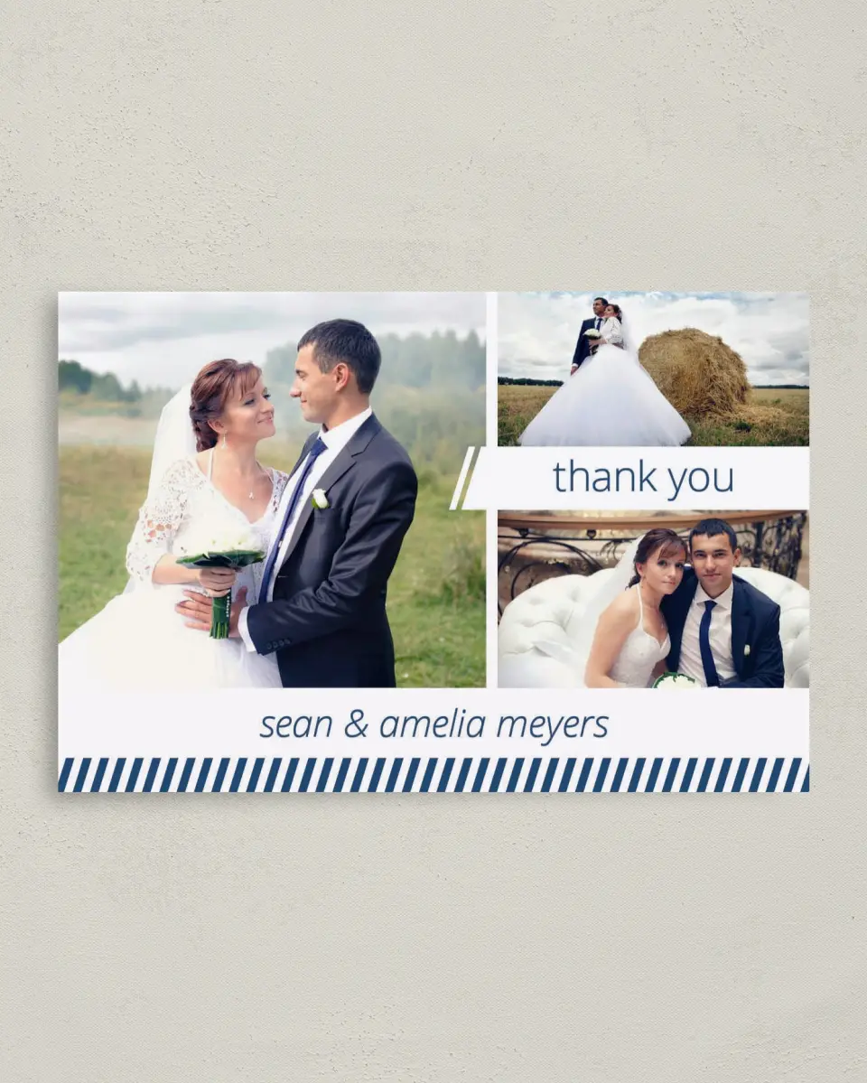 This is a 4" x 6" Folded Thank You Card called Hidden Stripe printed in full color on Premium Smooth paper