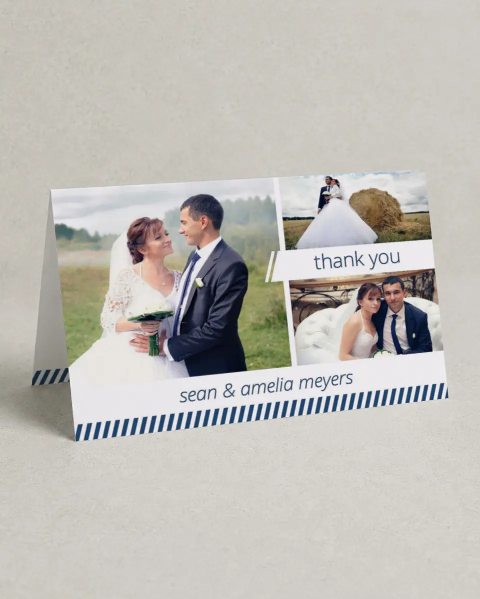 This is a 4" x 6" Folded Thank You Card called Hidden Stripe printed in full color on Premium Smooth paper
