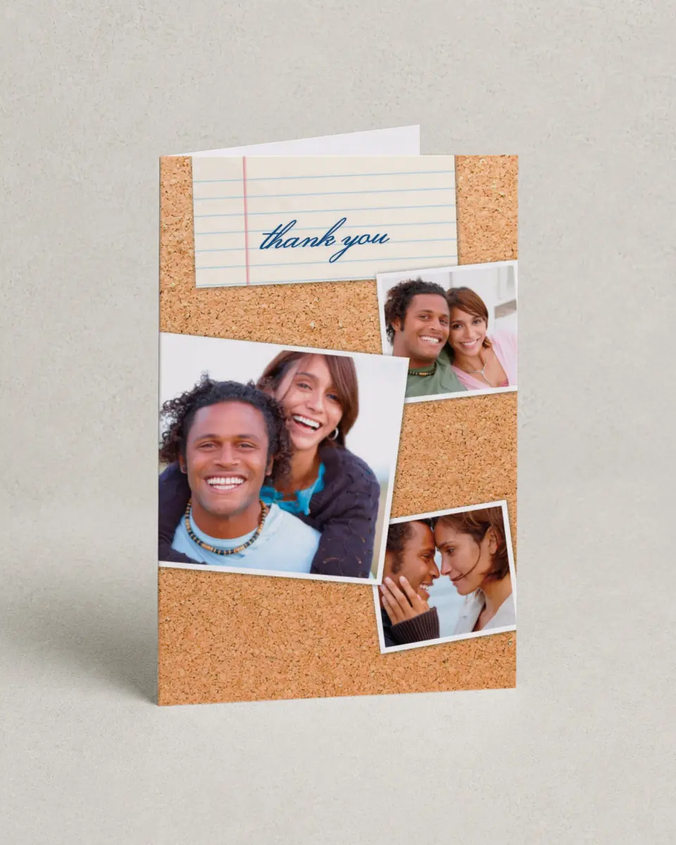 This is a 4" x 6" Folded Thank You Card called Sweet Snapshots printed in full color on Premium Smooth paper
