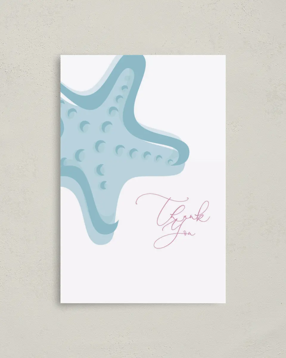 This is a 4" x 6" Folded Thank You Card called Salty Kisses printed in full color on Premium Smooth paper