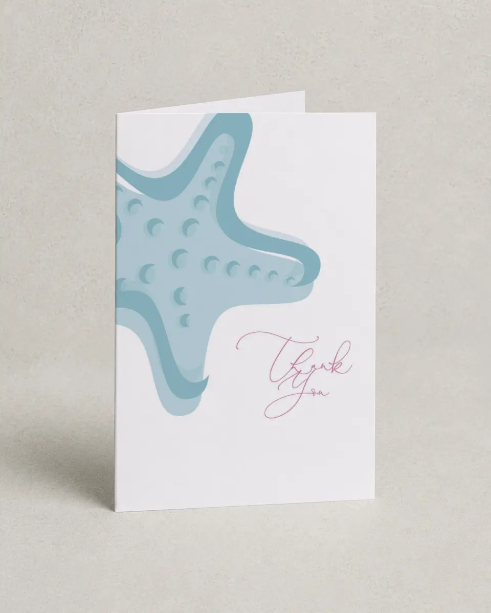This is a 4" x 6" Folded Thank You Card called Salty Kisses printed in full color on Premium Smooth paper