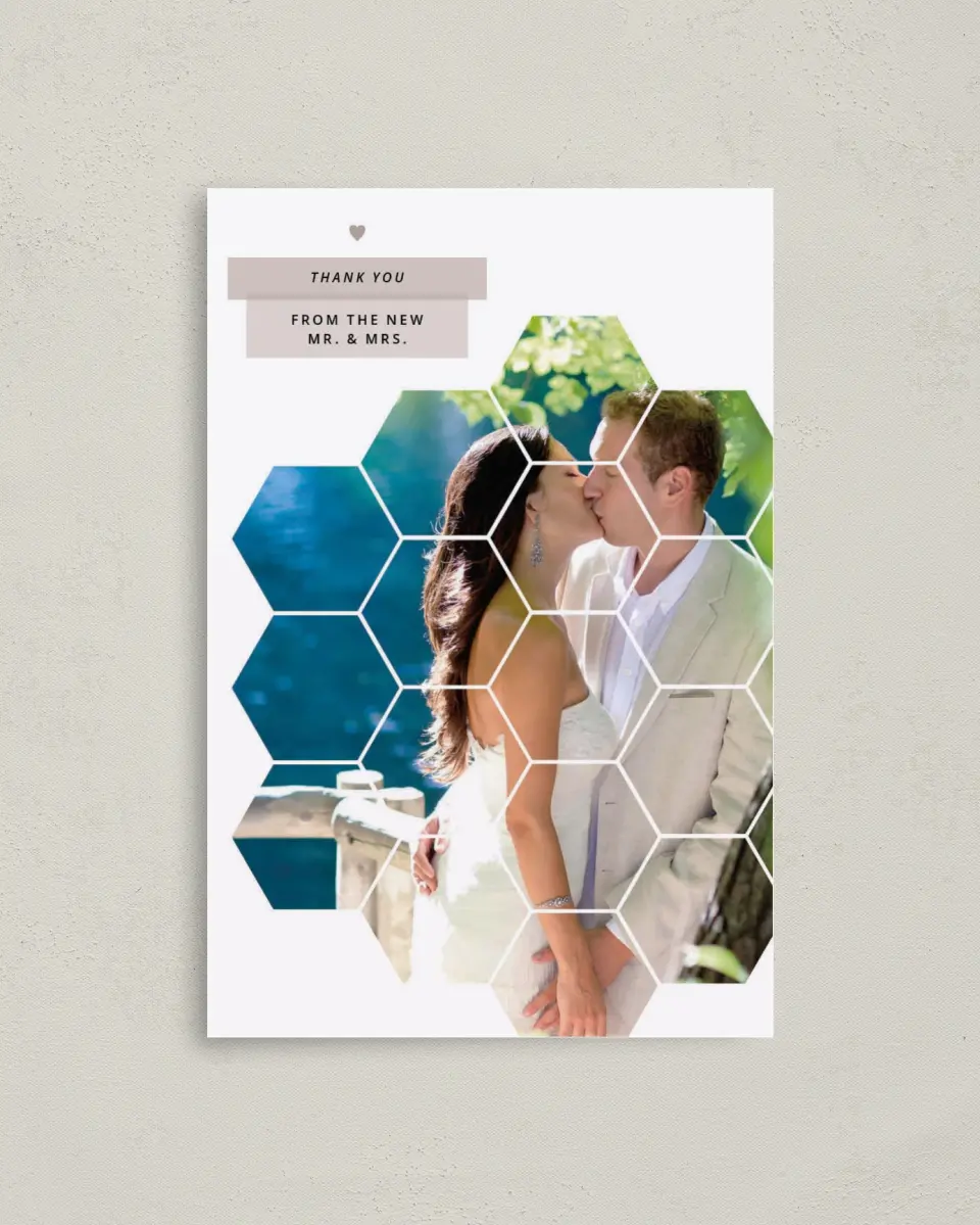 This is a 4" x 6" Folded Thank You Card called Honeycomb Sweetness printed in full color on Premium Smooth paper