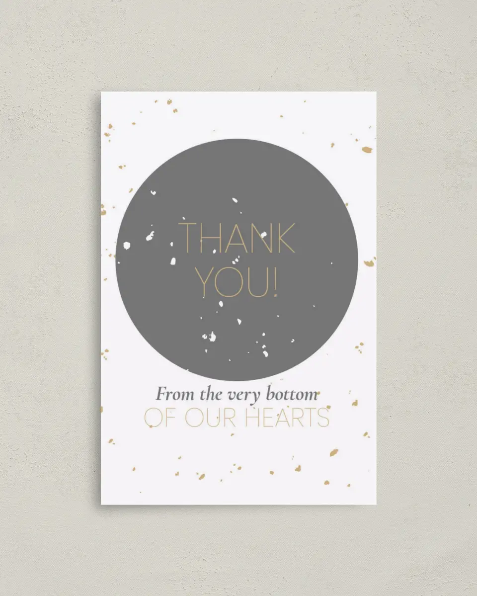 This is a 4" x 6" Folded Thank You Card called Truly, Madly, Deeply printed in full color on Premium Smooth paper