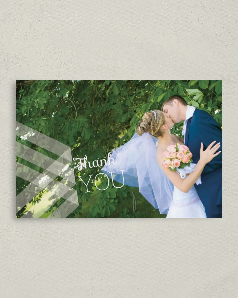 This is a 4" x 6" Folded Thank You Card called Geometric Fling printed in full color on Premium Smooth paper