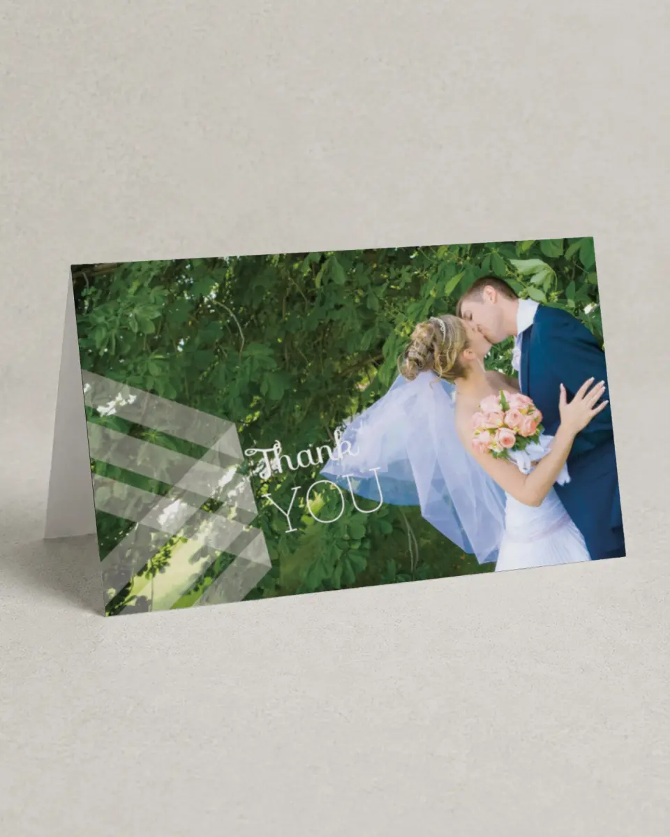 This is a 4" x 6" Folded Thank You Card called Geometric Fling printed in full color on Premium Smooth paper