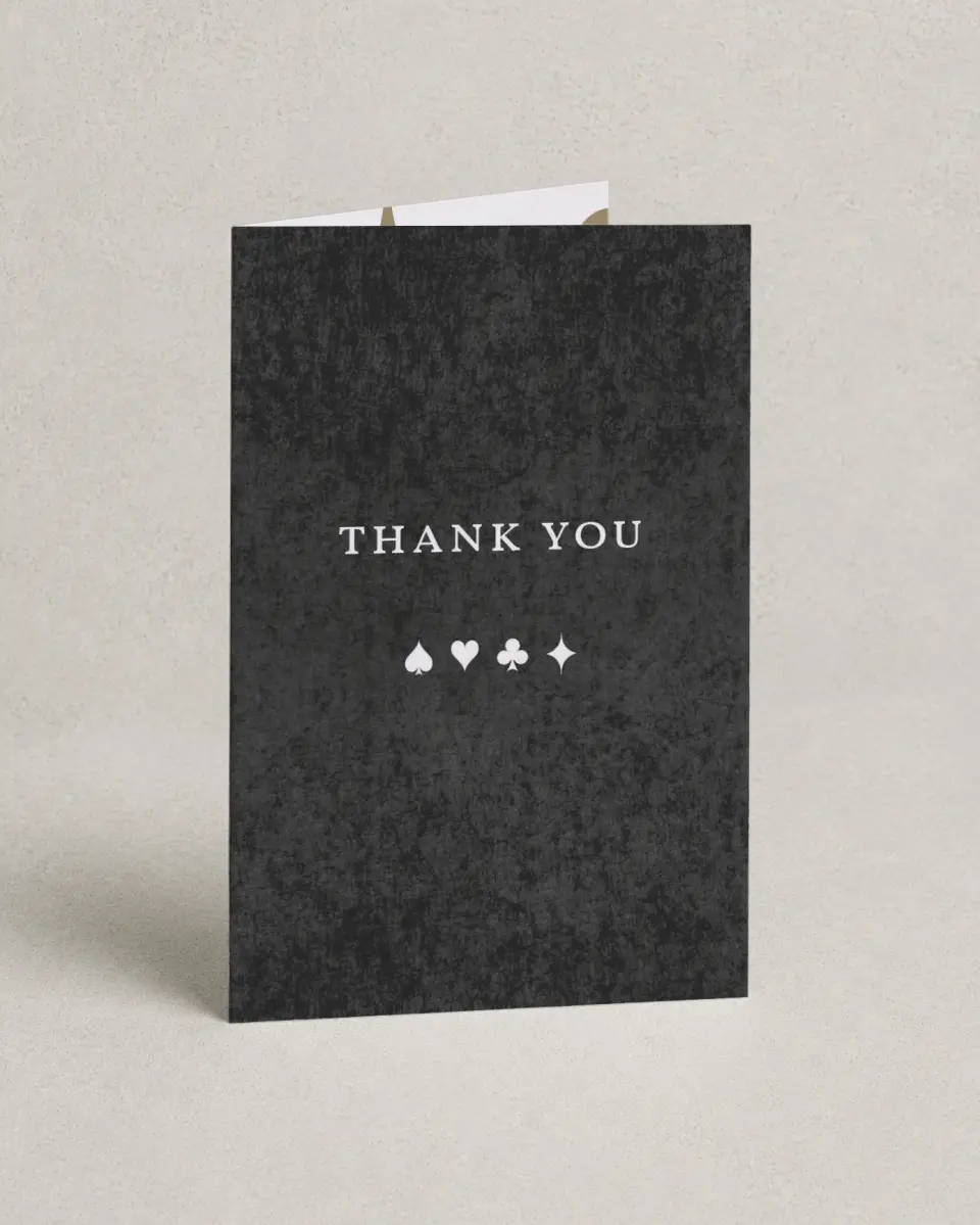This is a 4" x 6" Folded Thank You Card called Vegas Luxe printed in full color on Premium Smooth paper