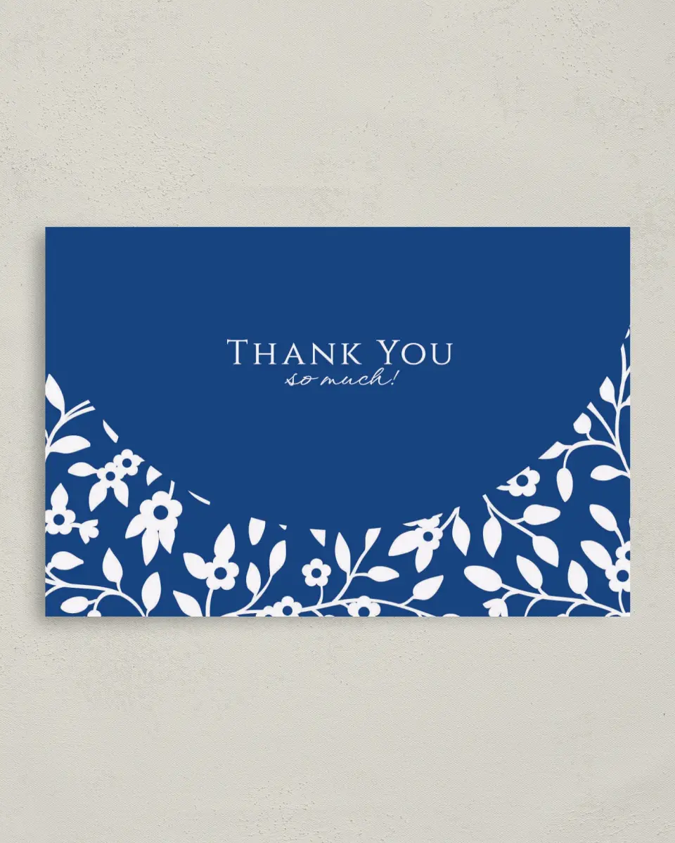 This is a 4" x 6" Folded Thank You Card called Secret Garden printed in full color on Premium Smooth paper